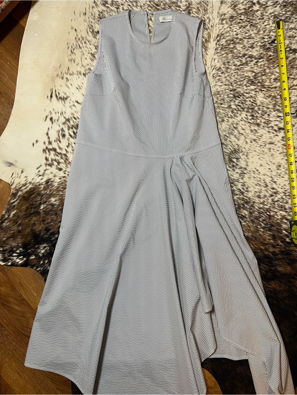 Sleeveless Black & White Striped Fit-and-Flare Assymetrical Dress - Picture 5 of 11